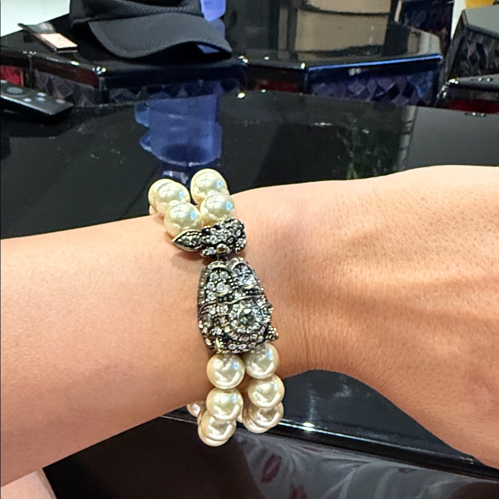 Custom-Made Double Strand Pearl Bracelet with Crystal Panther Head Clasp